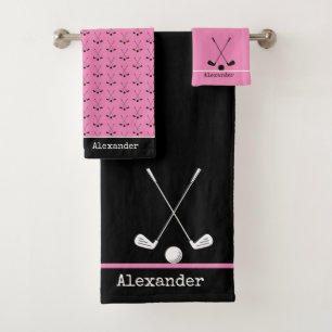 Nom monogramme golf sport rose noir