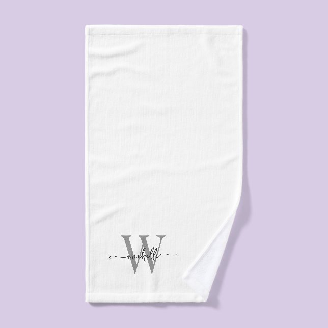 Nom Monogramme Gris Blanc Écriture Élégante Stylée (Serviette à main)