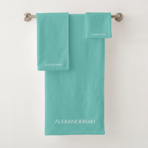 Nom monogramme moderne Turquoise bleu et blanc