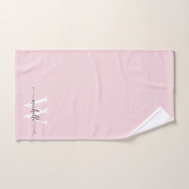 Nom Monogramme Rose Pâle Moderne Écriture Élégante (Serviette à main)