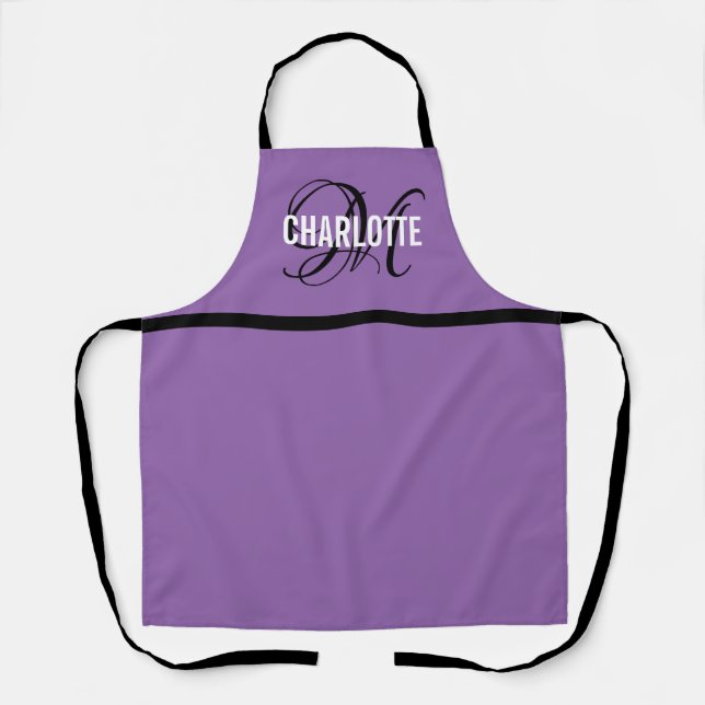 Nom monogramme violet chic tablier (Recto)