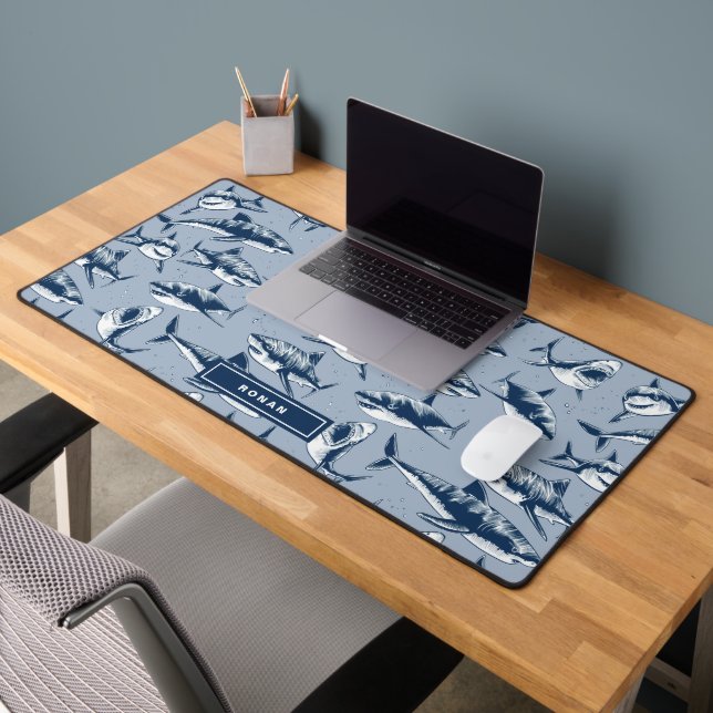 Nom Motif de requins effrayant | Bleu (Bureau 2)