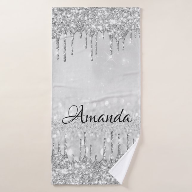 Nom Parties scintillant étincelante gouttes gris a (Serviette de bain)