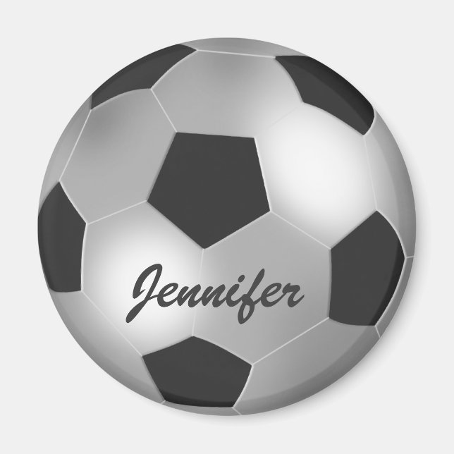 Nom personnalisable argent Soccer Magnets de balle (Devant)