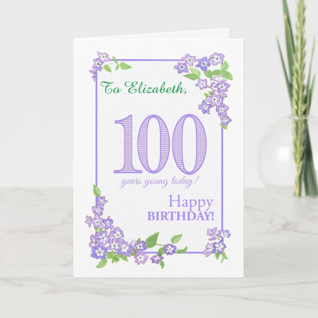 Nom personnalisé 100e anniversaire avec carte Fleu (Devant)