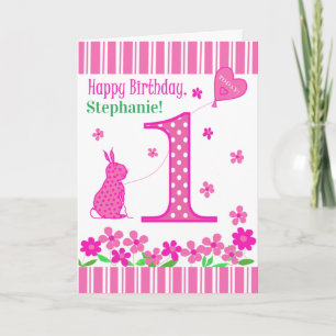 Nom personnalisé 1er anniversaire avec carte lapin
