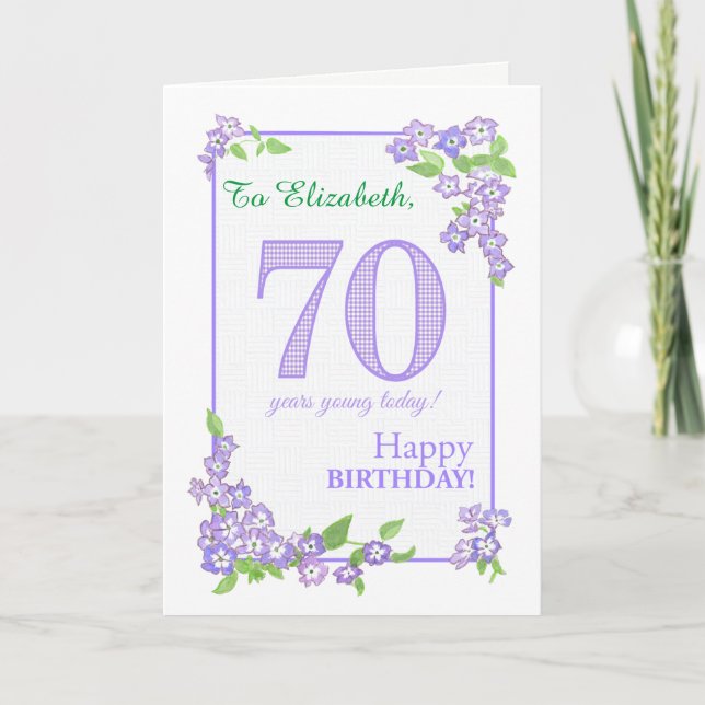 Nom personnalisé 70e anniversaire avec carte Fleur (Devant)