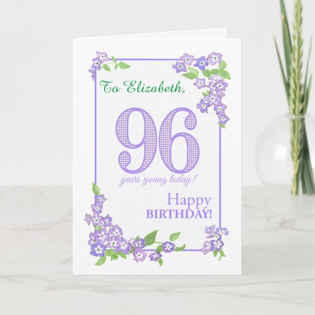 Nom personnalisé 96e anniversaire avec carte Fleur (Devant)