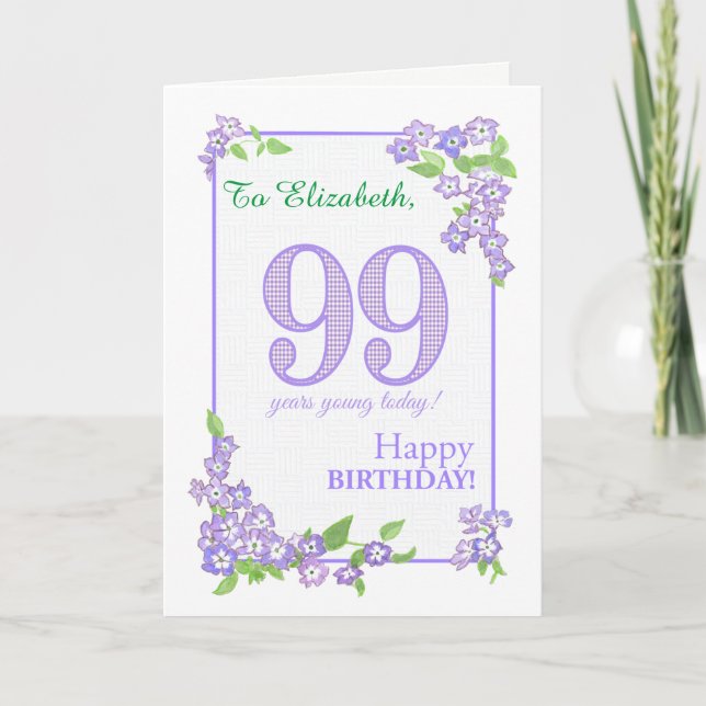 Nom personnalisé 99e anniversaire avec carte Fleur (Devant)