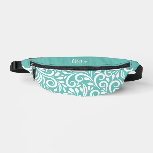 Nom personnalisé Abstrait Floral Élégant Turquoise (Recto)