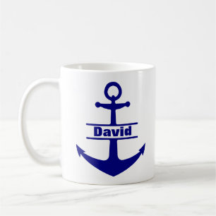 Nom personnalisé Ancre bleue marine Mug