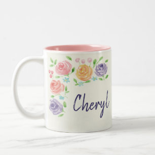 Nom personnalisé Aquarelle Fleurs Mug