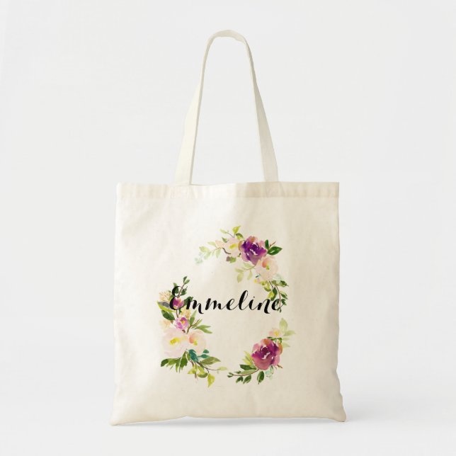 Nom personnalisé Aquarelle Sac floral (Devant)