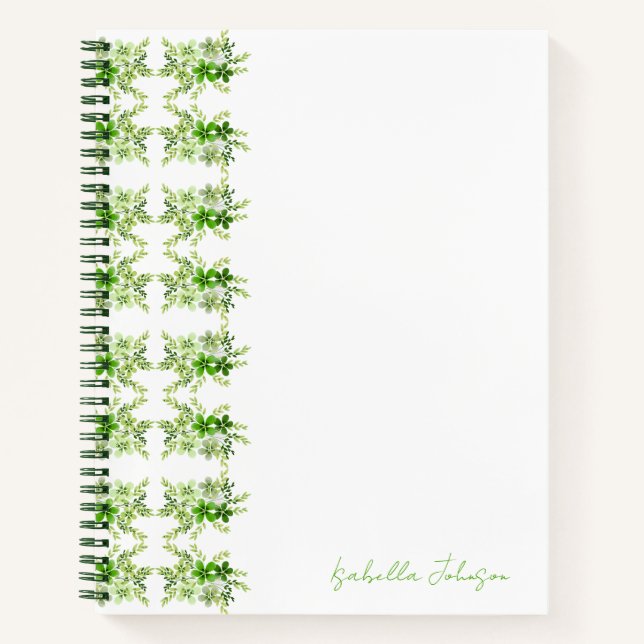 Nom personnalisé Aquarelle vert Carnet Floral (Devant)
