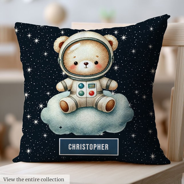 Nom personnalisé Baby Boy Coussin Astronaut Teddy  (Custom Name Baby Boy Pillow Astronaut Teddy Bear)