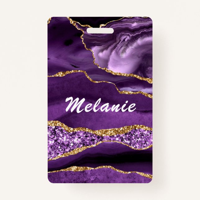 Nom personnalisé Badge Agate Violet violet Parties (Dos)