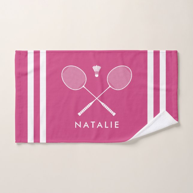 Nom personnalisé Badminton Magenta Stripes (Serviette à main)