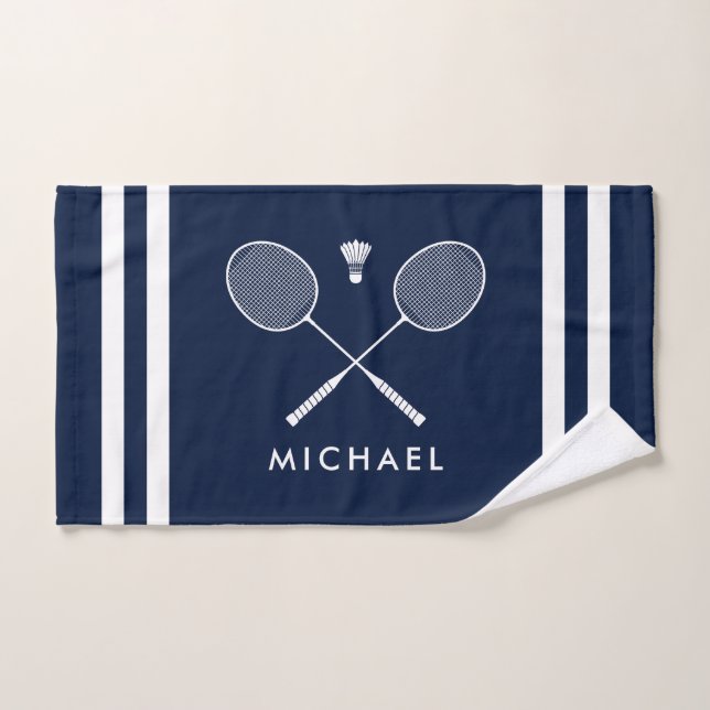 Nom personnalisé Badminton Navy Blue Stripes (Serviette à main)