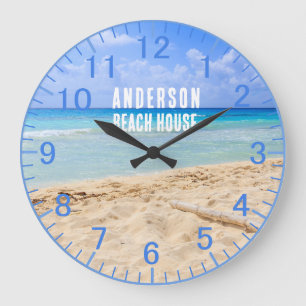 Nom personnalisé Blue Sand Beach Horloge