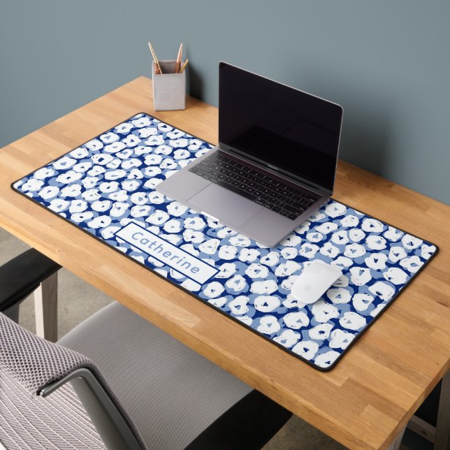Nom personnalisé Blue White Floral Cute Maison Bur (Bureau 2)