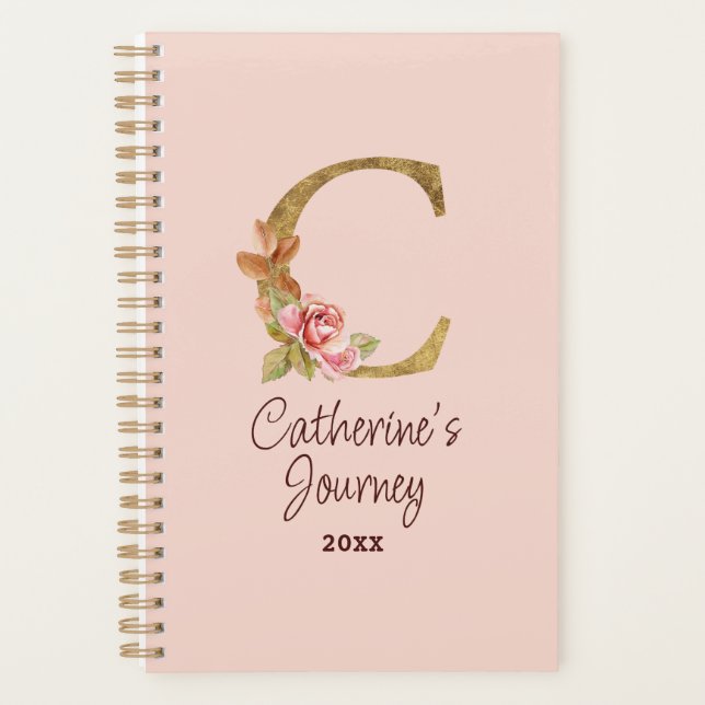Nom personnalisé Blush Roses Rose lettre C en feui (Devant)