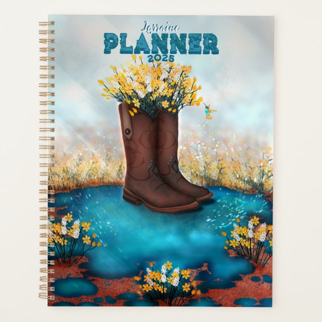 Nom personnalisé Boot floral avec oiseau Humming (Devant)