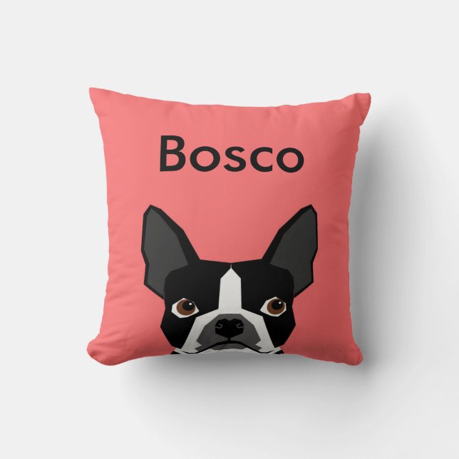 Nom personnalisé Boston Terrier Coussin Coussin po (Recto)