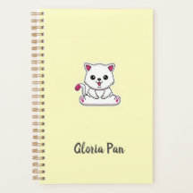 Nom personnalisé chat blanc mignon sur fond jaune