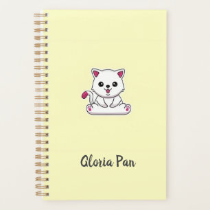 Nom personnalisé chat blanc mignon sur fond jaune