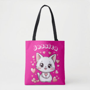 & Nom personnalisé Chibi Chat Sac fourre-tout avec