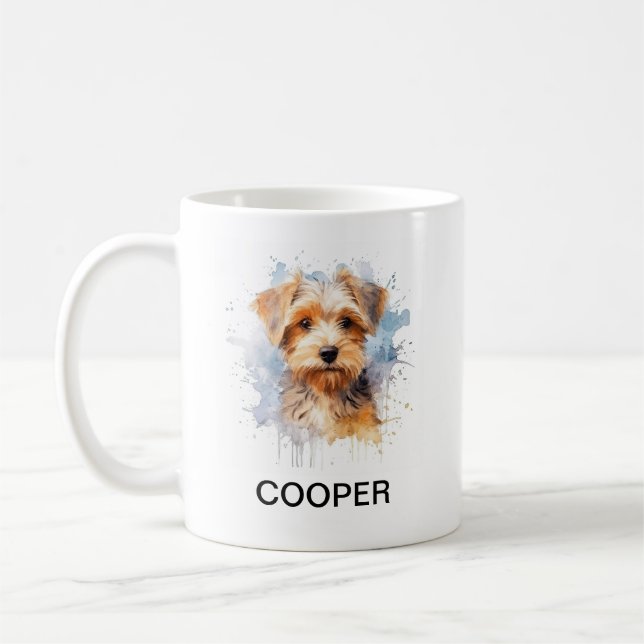 Nom personnalisé Chien Aquarelle Style Café Mug (Gauche)