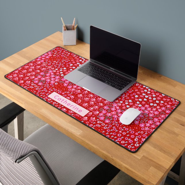 Nom personnalisé Cute Rouge Rose Floral Maison Bur (Bureau 2)