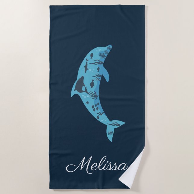nom personnalisé dauphin serviette de plage (Devant)