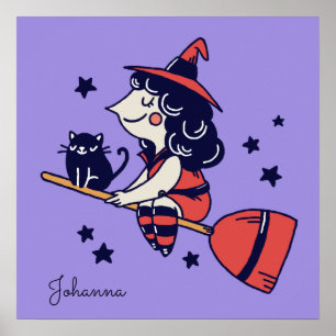 Nom personnalisé de la sorcière mignonne affiche H