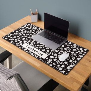 Nom personnalisé Décor floral noir et blanc