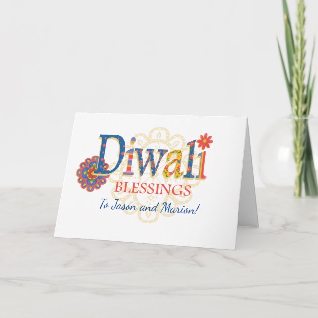 Nom personnalisé Diwali Bénédictions avec carte Ra (Devant)
