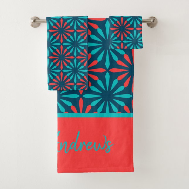 Nom personnalisé du Motif rouge bleu monogramme (En situation)