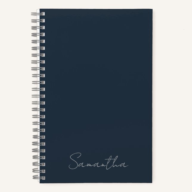 Nom personnalisé élégant Carnet bleu foncé (Recto)