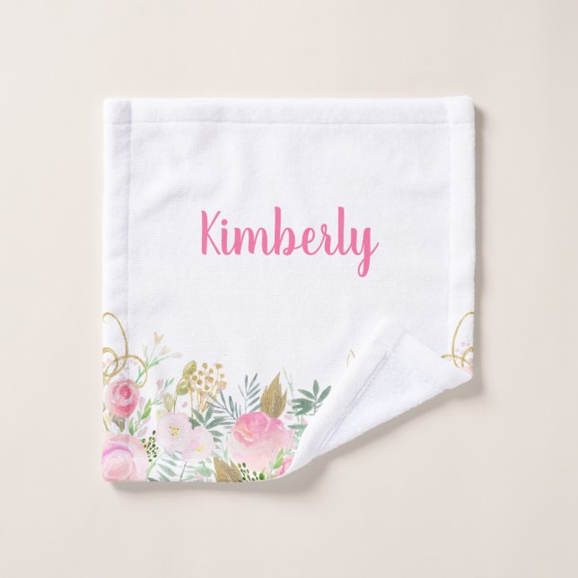 Nom personnalisé Floral (Gant de toilette)