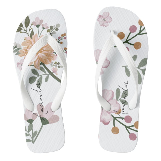 Nom personnalisé Flore Blancs tongs (Semelle)