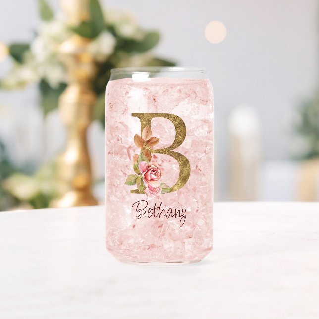Nom personnalisé Gold Foil Blush rose Roses Lettre (Insitu (Mariage))