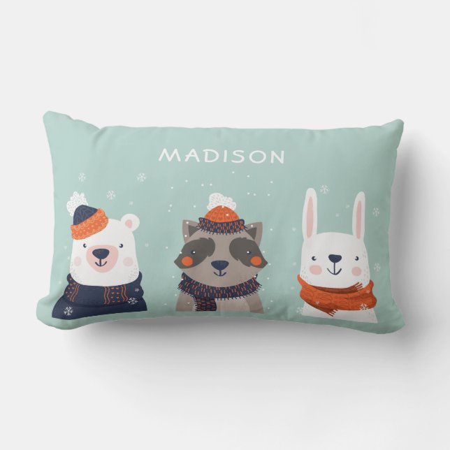 Nom personnalisé Hiver Animaux lancer des oreiller (Recto)