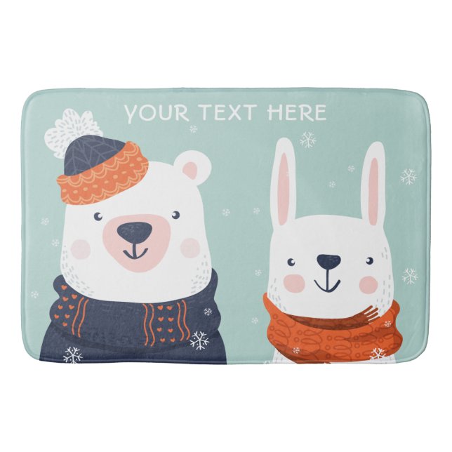 Nom personnalisé Hiver Animaux tapis de bain 1/3 (Devant)