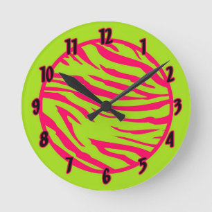 Nom personnalisé Horloge Chaud Rose Lime Zèbre Imp