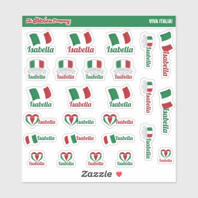 Nom personnalisé italien Étiquettes | Italie (Feuille)