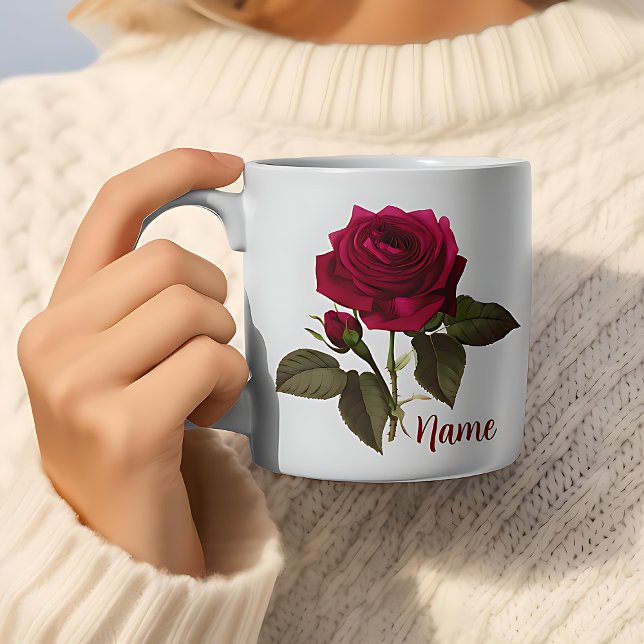 Nom personnalisé Joli Rose Flower Coffee Mug (Pretty Rose Floral Coffee Mug Personalized With Custom Name)