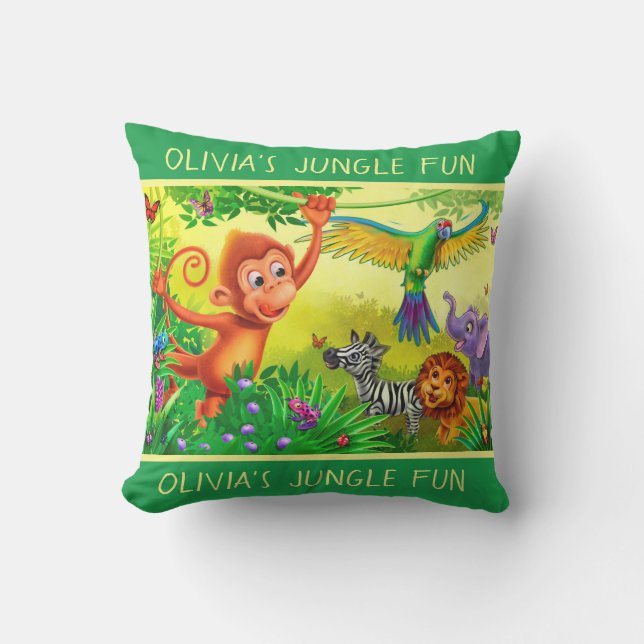 Nom personnalisé jungle animaux grand coussin pour (Recto)