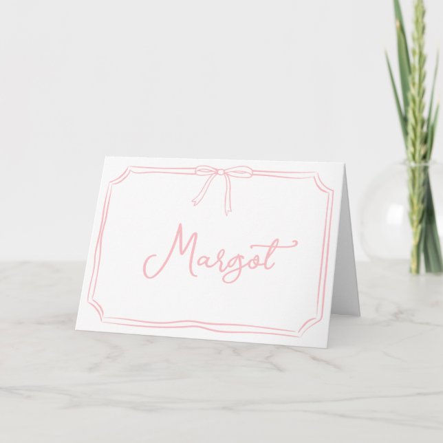 Nom personnalisé manuscrit Coquette Bow Carte pour (Devant)