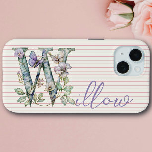 Nom personnalisé moderne Fleur papillon initiale V