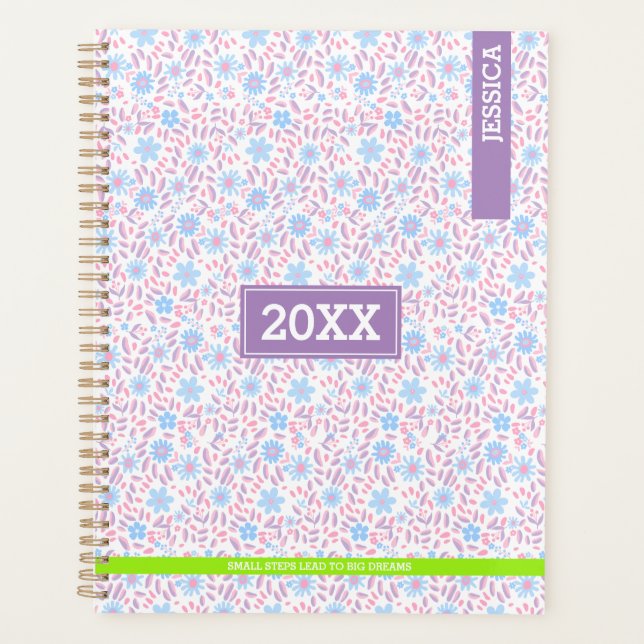 Nom personnalisé & Monogramme Purple Floral (Devant)